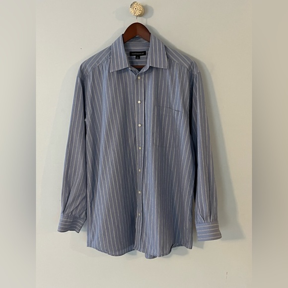 HATHAWAY BLUE STRIPED LONG SLEEVE DRESS SHIRT. SIZE LARGE ( 16 1/2 34-35) - Picture 4 of 7